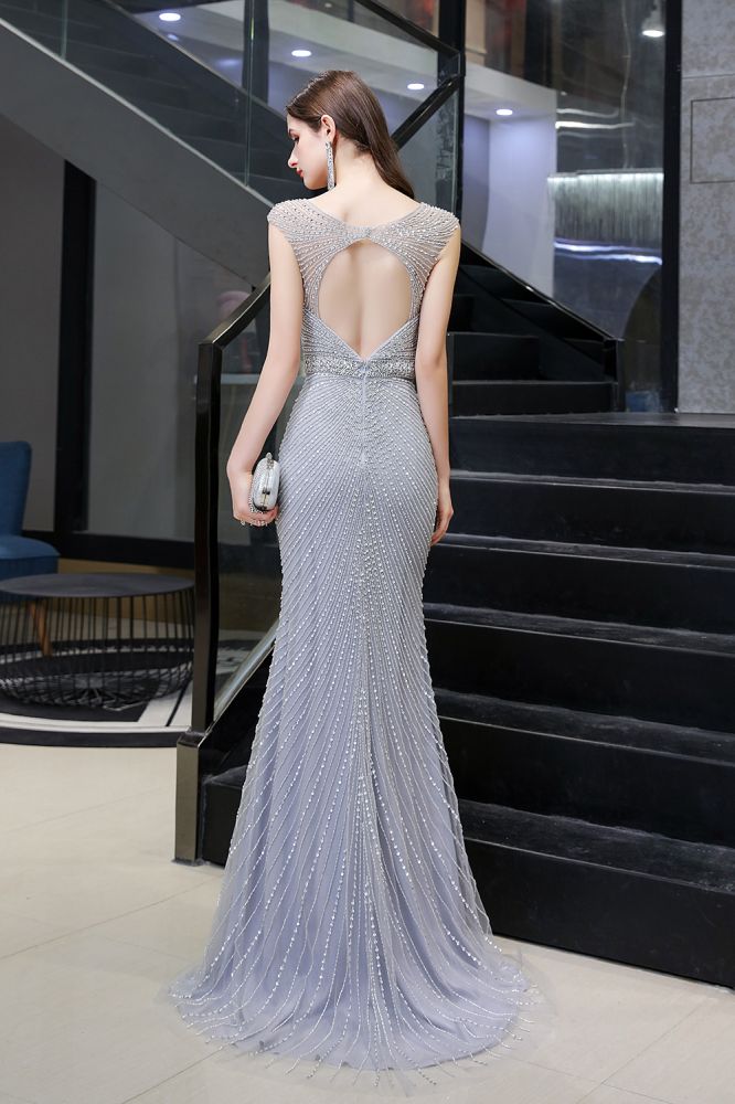 Chic Mermaid V-neck Silver Mermaid Prom Party Gowns