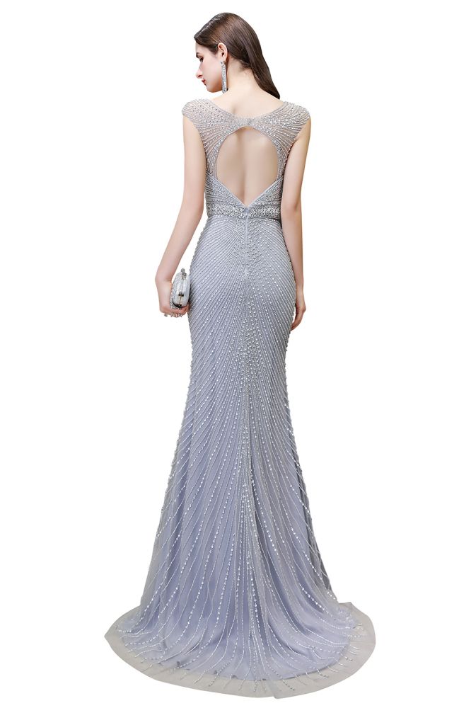 Chic Mermaid V-neck Silver Mermaid Prom Party Gowns