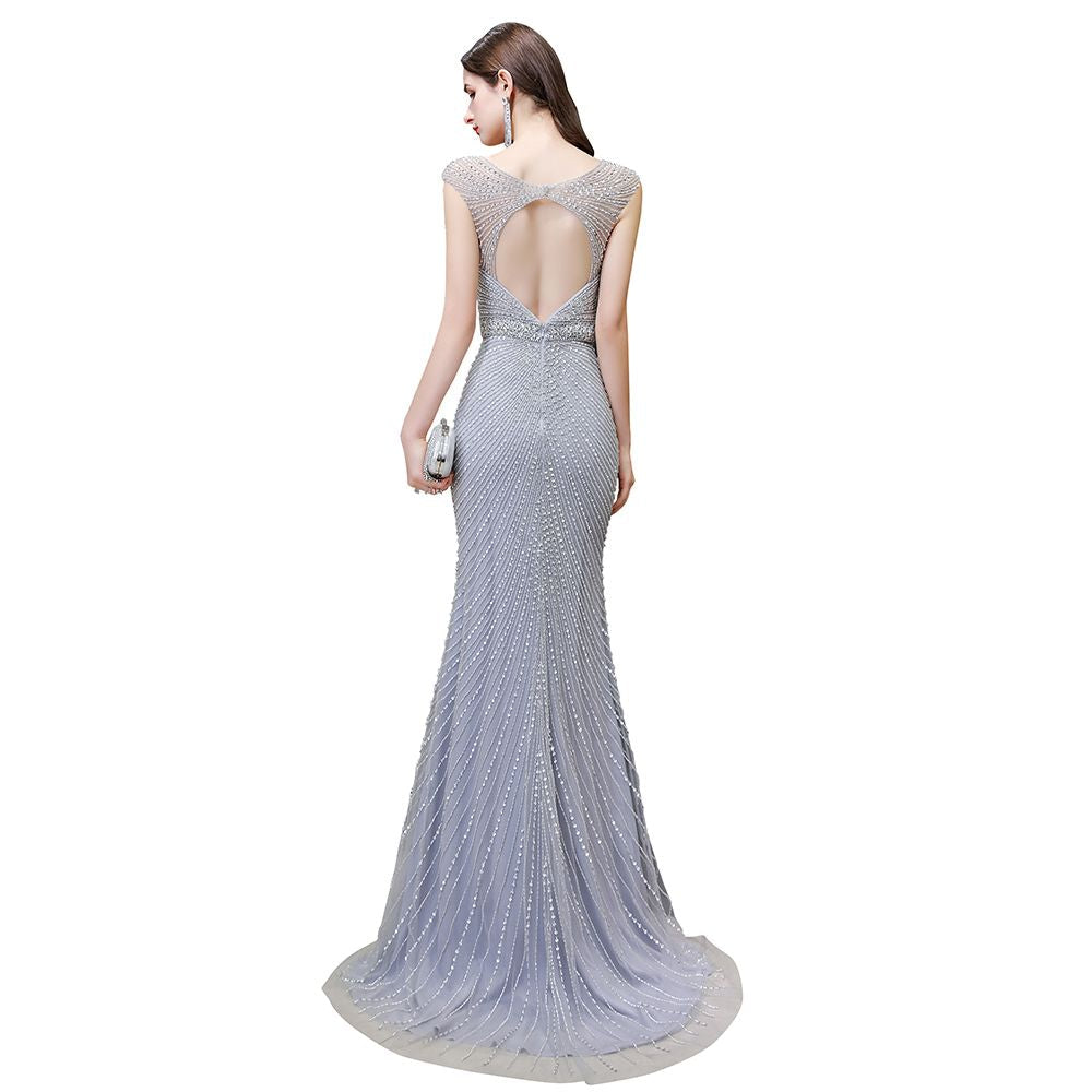 Chic Mermaid V-neck Silver Mermaid Prom Party Gowns