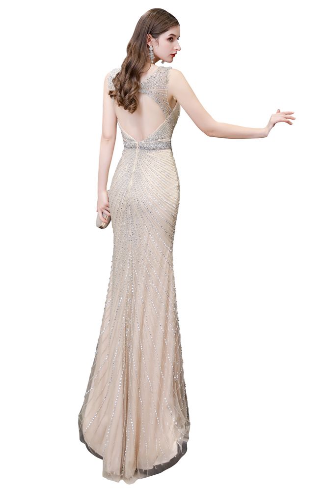 Chic Mermaid V-neck Silver Mermaid Prom Party Gowns