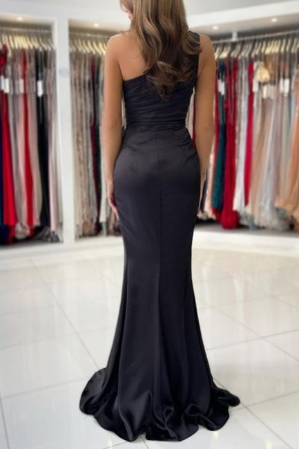 Chic One Shoulder Sleeveless Mermaid Evening Dresses With Ruffles