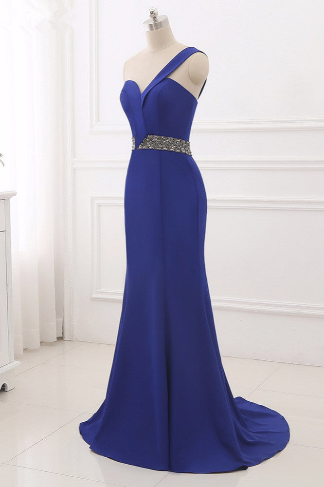 Chic One-Shoulder Sleeveless Mermaid Prom Dresses with Beadings Sash On Sale