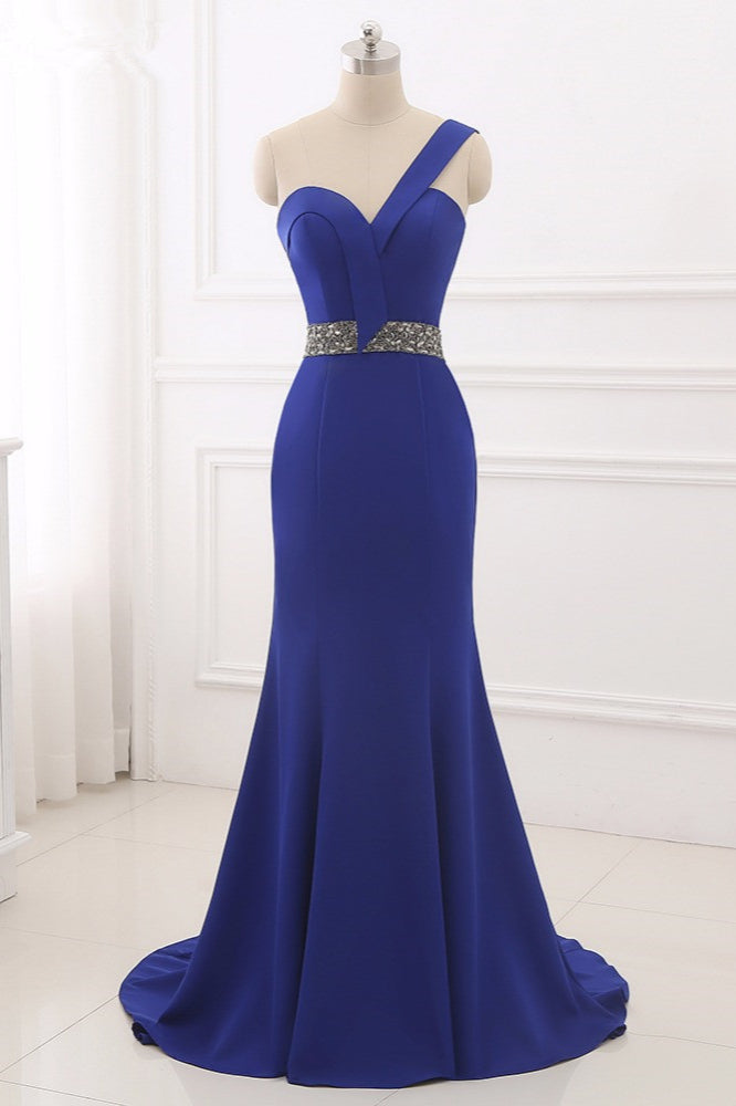 Chic One-Shoulder Sleeveless Mermaid Prom Dresses with Beadings Sash On Sale