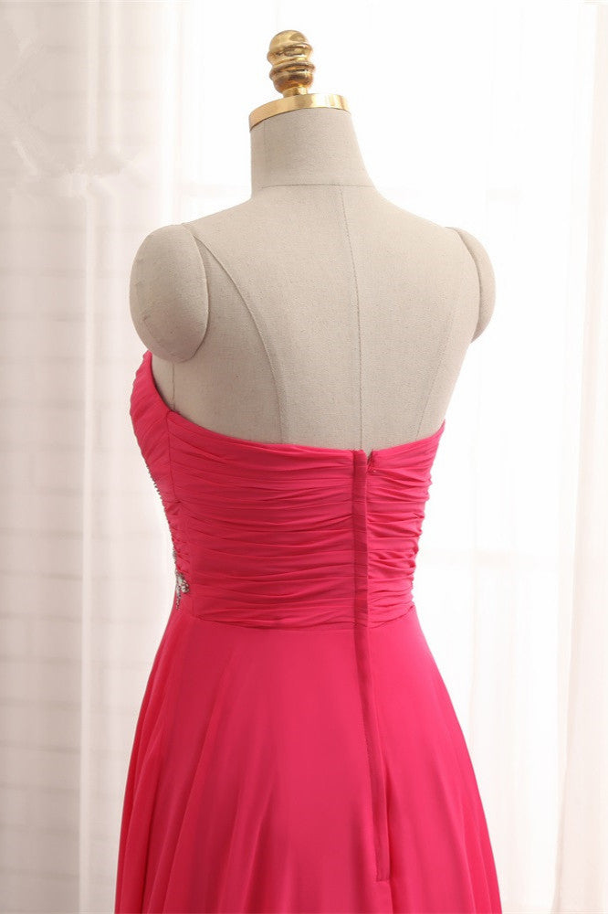 Chic Strapless Sweetheart Watermelon Prom Dresses A-Line Ruffles Crystals Evening Dresses