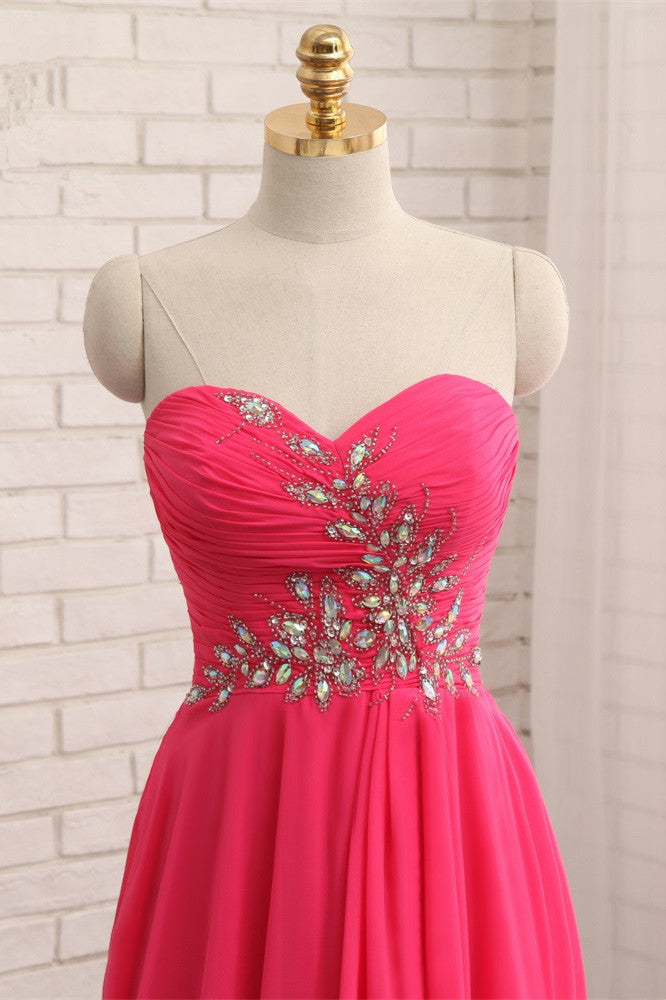 Chic Strapless Sweetheart Watermelon Prom Dresses A-Line Ruffles Crystals Evening Dresses