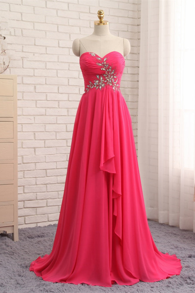 Chic Strapless Sweetheart Watermelon Prom Dresses A-Line Ruffles Crystals Evening Dresses