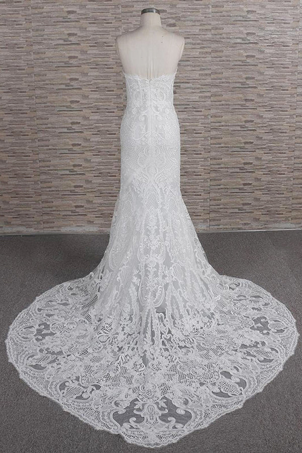 Chic Sweetheart Mermaid Lace Wedding Dresses White Sleeveless Bridal Gowns With Appliques On Sale