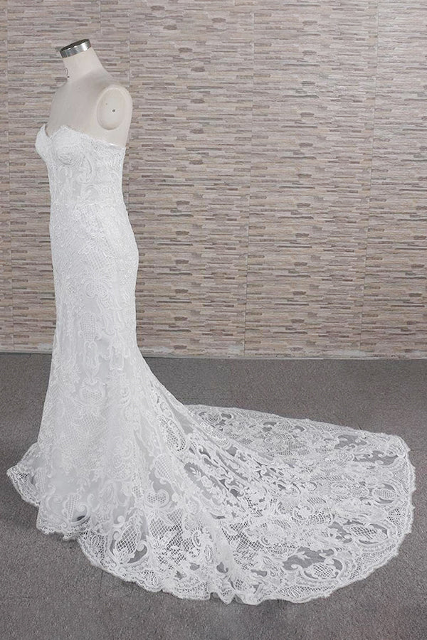 Chic Sweetheart Mermaid Lace Wedding Dresses White Sleeveless Bridal Gowns With Appliques On Sale