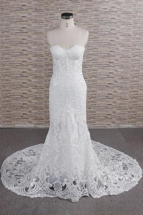 Chic Sweetheart Mermaid Lace Wedding Dresses White Sleeveless Bridal Gowns With Appliques On Sale