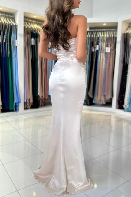 Chic Sweetheart Sleeveless Column Satin Evening Dress with Front Slit