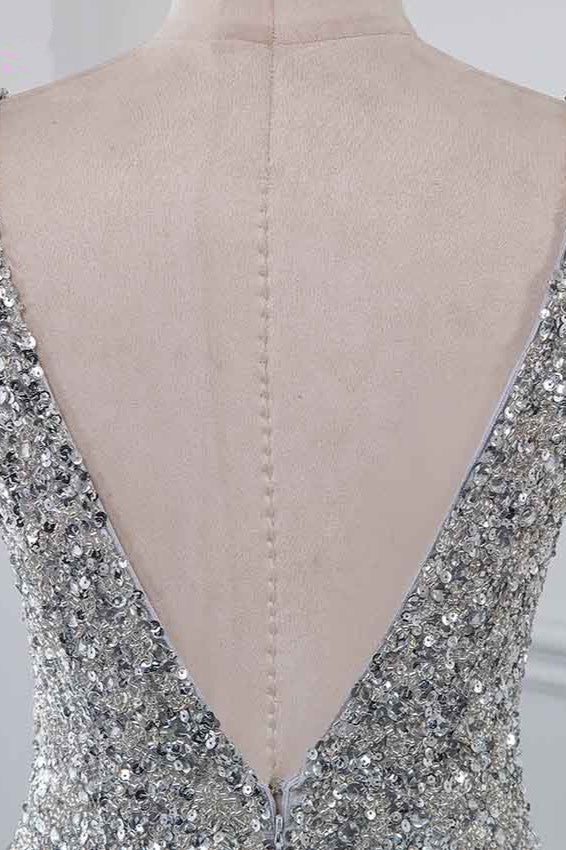 Chic V-Neck Sleeveless Mermaid Prom Dresses with Beadings Top