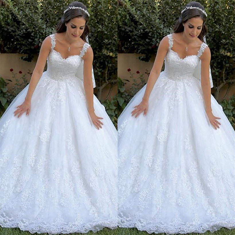 Classic Lace Appliques Straps Wedding Dresses Sleeveless On Sale