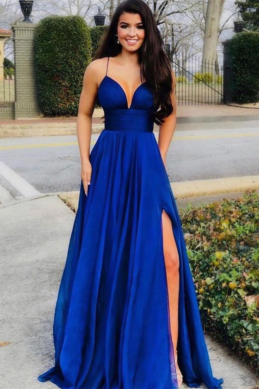 Classic Sleeveless A Line Prom Dresses Long Slit Online