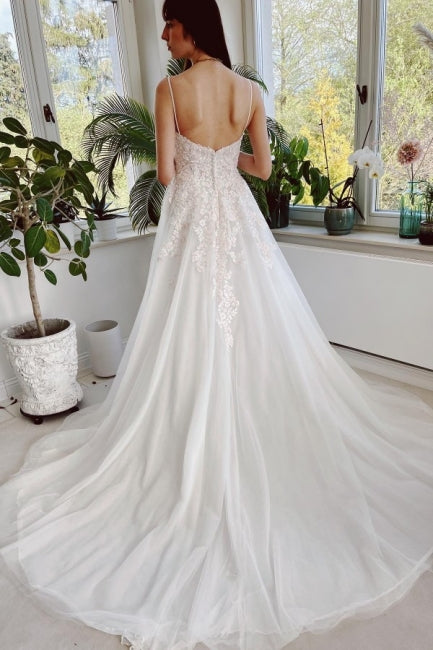 Classy Garden Spaghetti Straps A-Line Lace Wedding Dresses