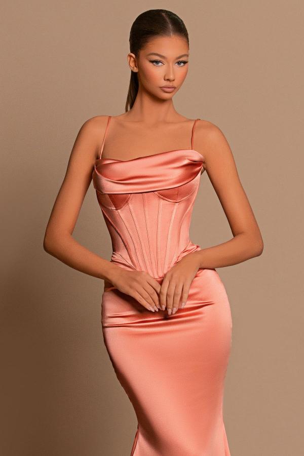 Coral Spaghetti-Straps Prom Dress Mermaid Sleeveless