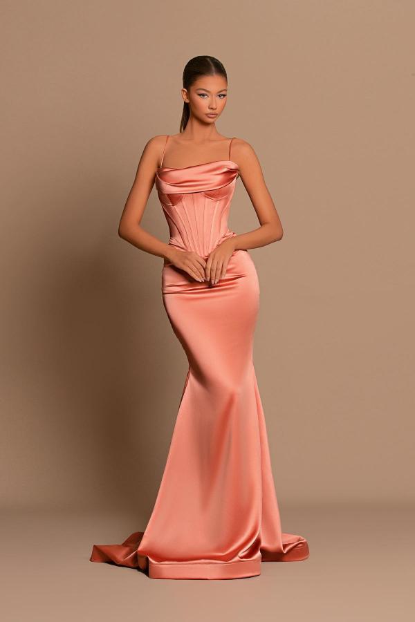 Coral Spaghetti-Straps Prom Dress Mermaid Sleeveless