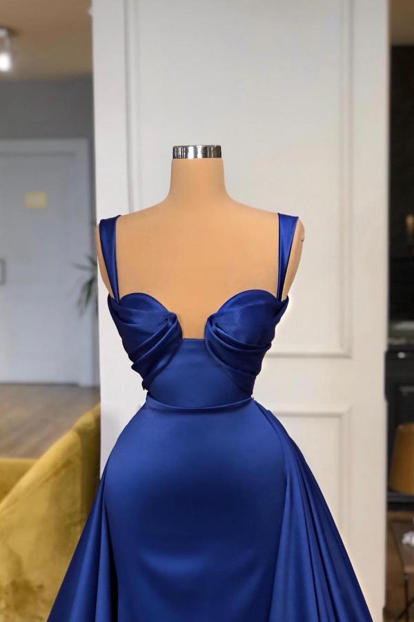 Dark Blue Straps Prom Dress Overskirt Long