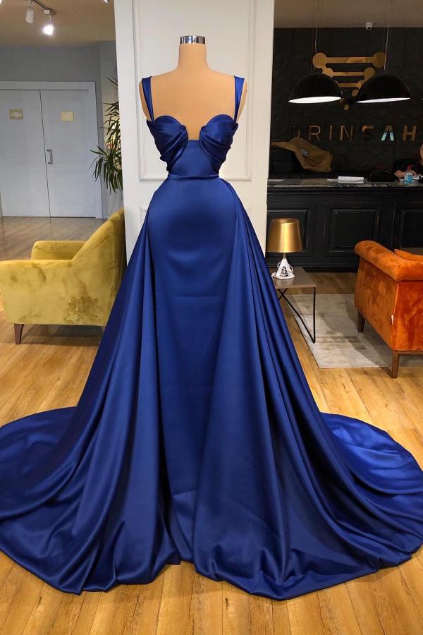 Dark Blue Straps Prom Dress Overskirt Long