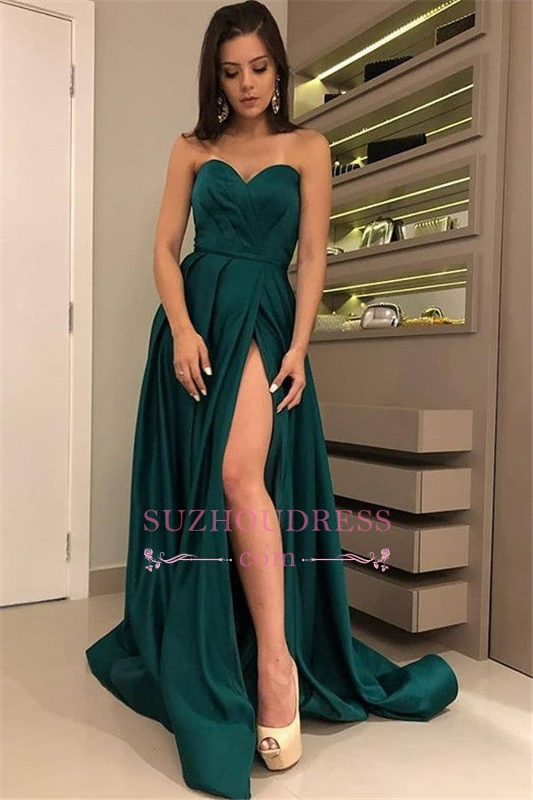 Dark Green Long Prom Dress With Slit Elegant Evening Gowns