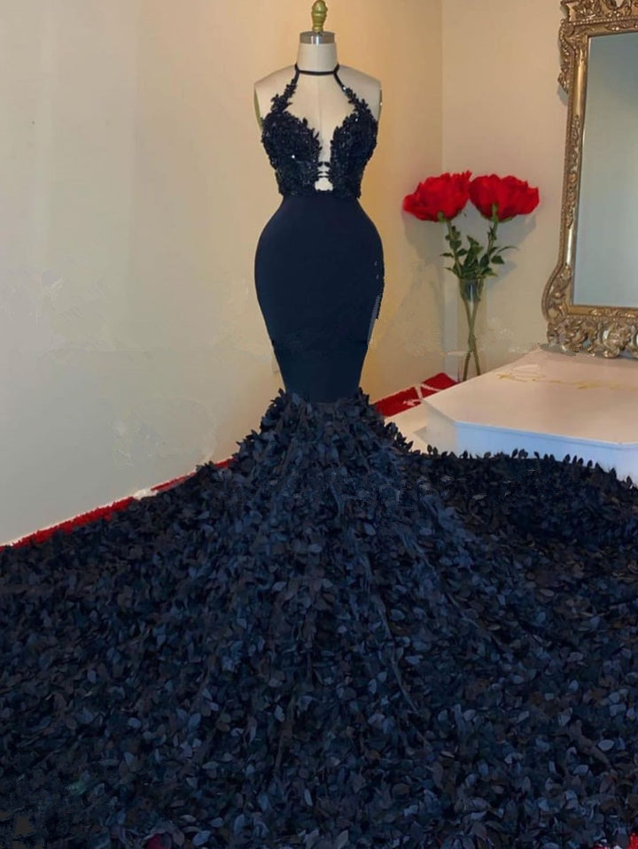 Dark Navy Prom Dress Mermaid Sleeveless With Appliques