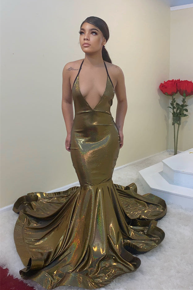 Deep V-Neck Prom Dress Mermaid Sleeveless On Sale