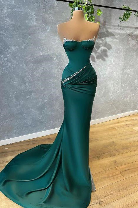 Deluxe Floor-Length Sleeveless Mermaid Satin Prom Gown with Elegant Ruffles