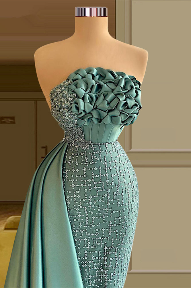 Designer Long Green Mermaid Dress with Sleeveless Design and Ruffled Details for Prom