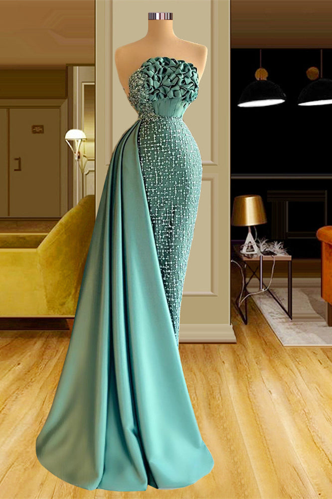 Designer Long Green Mermaid Dress with Sleeveless Design and Ruffled Details for Prom