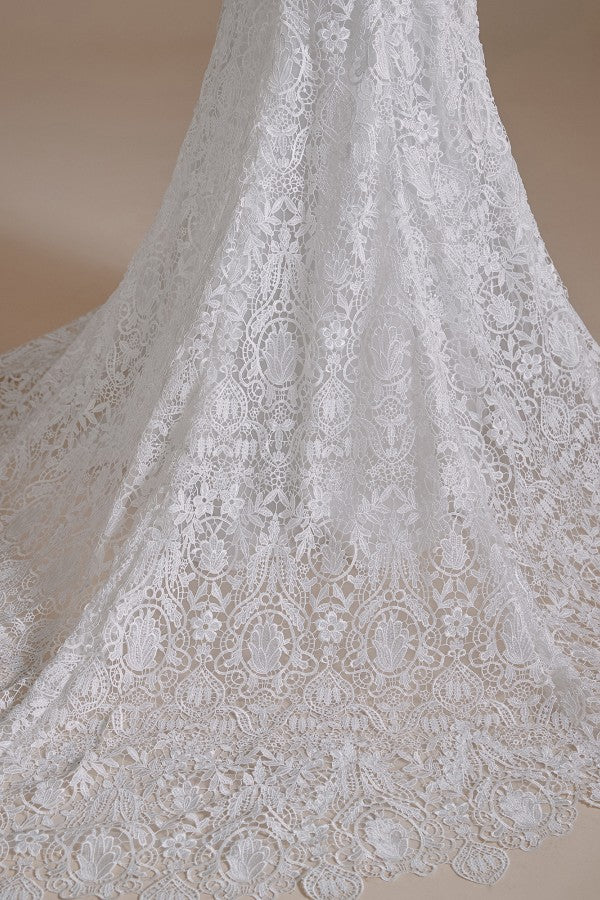 Detachable Bubble Sleeves Lace Wedding Dress Mermaid Long