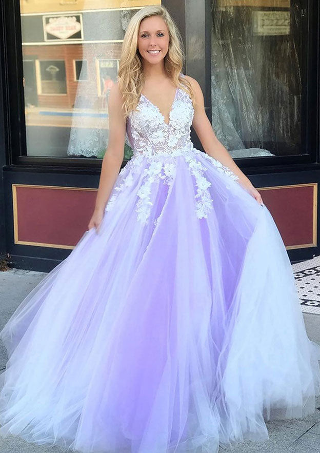 Elegant Ball Gown Sleeveless Long Tulle Prom Dress/Evening Dress with Appliques