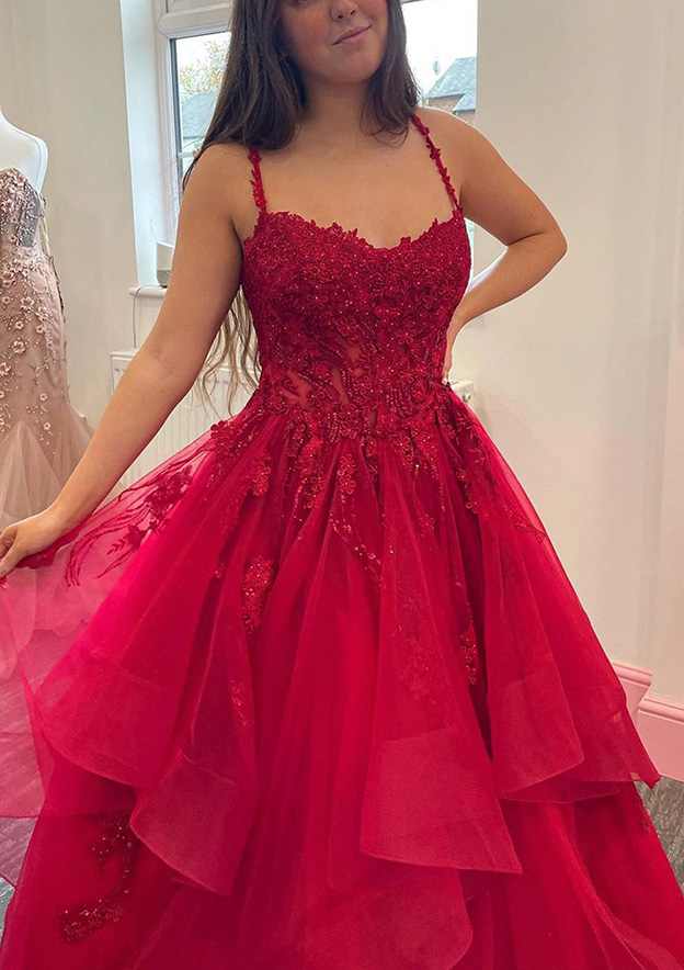 Elegant Ball Gown V-Neck Sleeveless Tulle Prom Dress/Evening Dress With Appliqued Beading