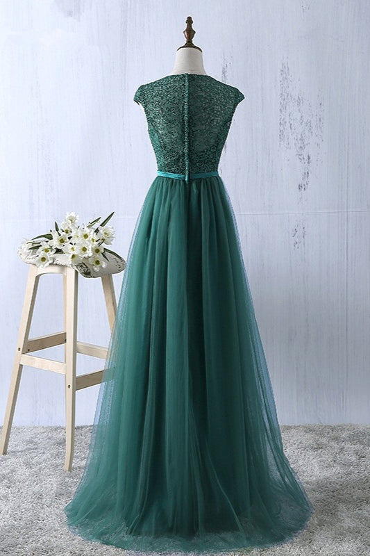 Elegant Dark Green Tulle Jewel Prom Dresses Sleeveless with Appliques