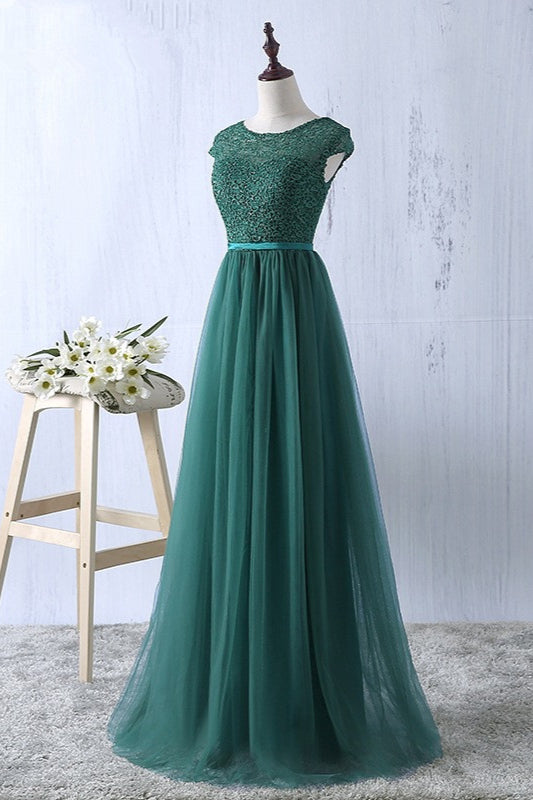 Elegant Dark Green Tulle Jewel Prom Dresses Sleeveless with Appliques