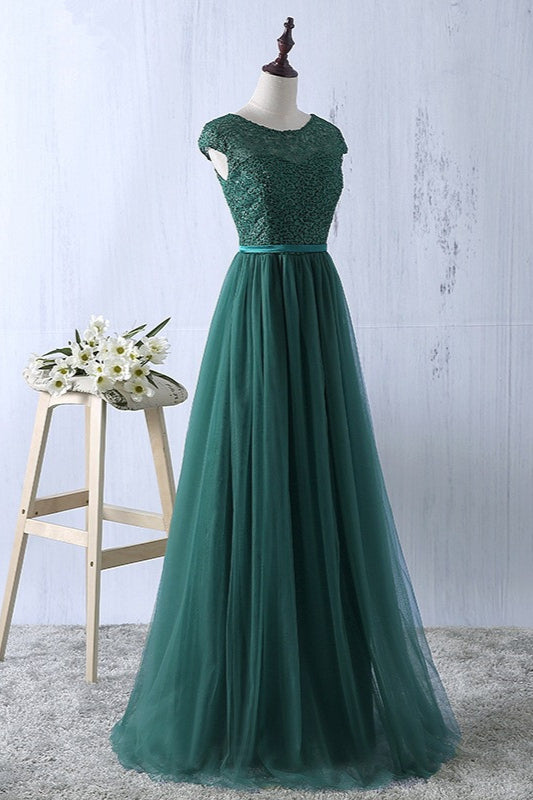 Elegant Dark Green Tulle Jewel Prom Dresses Sleeveless with Appliques