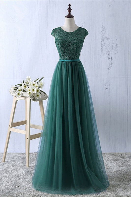 Elegant Dark Green Tulle Jewel Prom Dresses Sleeveless with Appliques