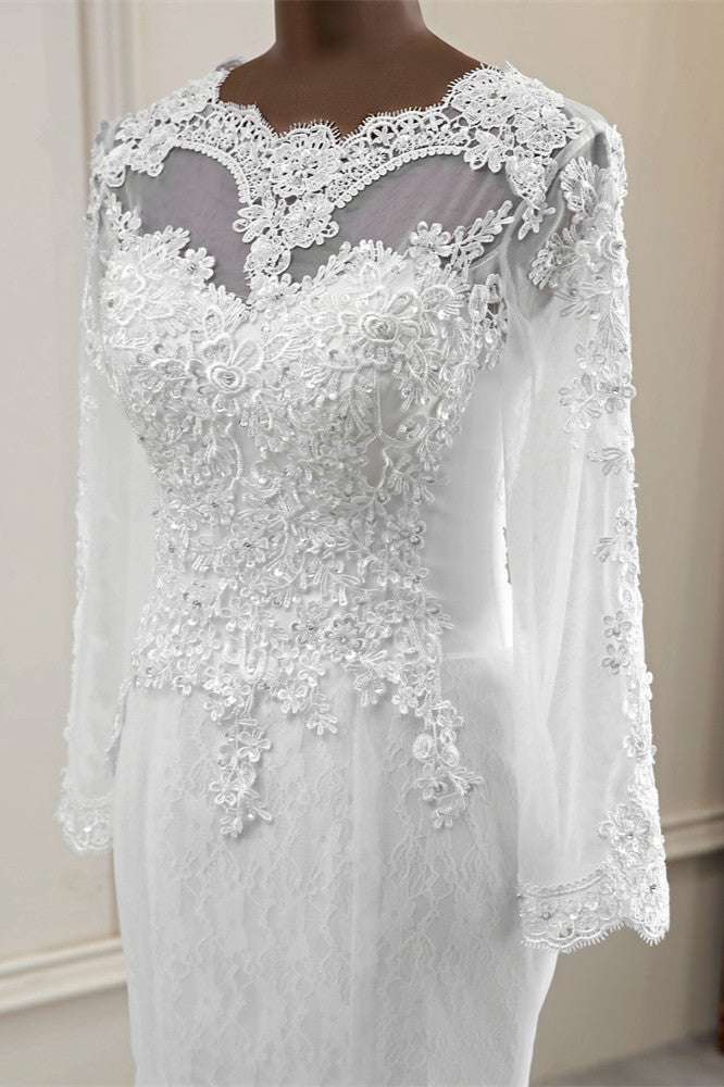 Elegant Jewel Long Sleeves White Mermaid Wedding Dresses with Rhinestone