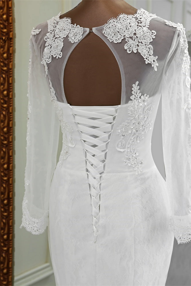 Elegant Jewel Long Sleeves White Mermaid Wedding Dresses with Rhinestone