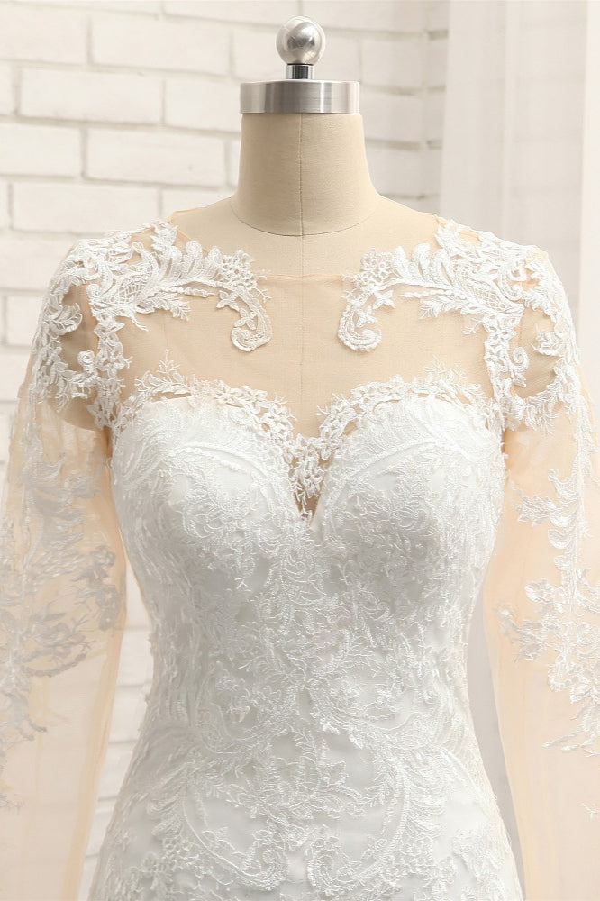 Elegant Jewel Mermaid Lace Wedding Dress Long Sleeves White Appliques Bridal Gowns On Sale