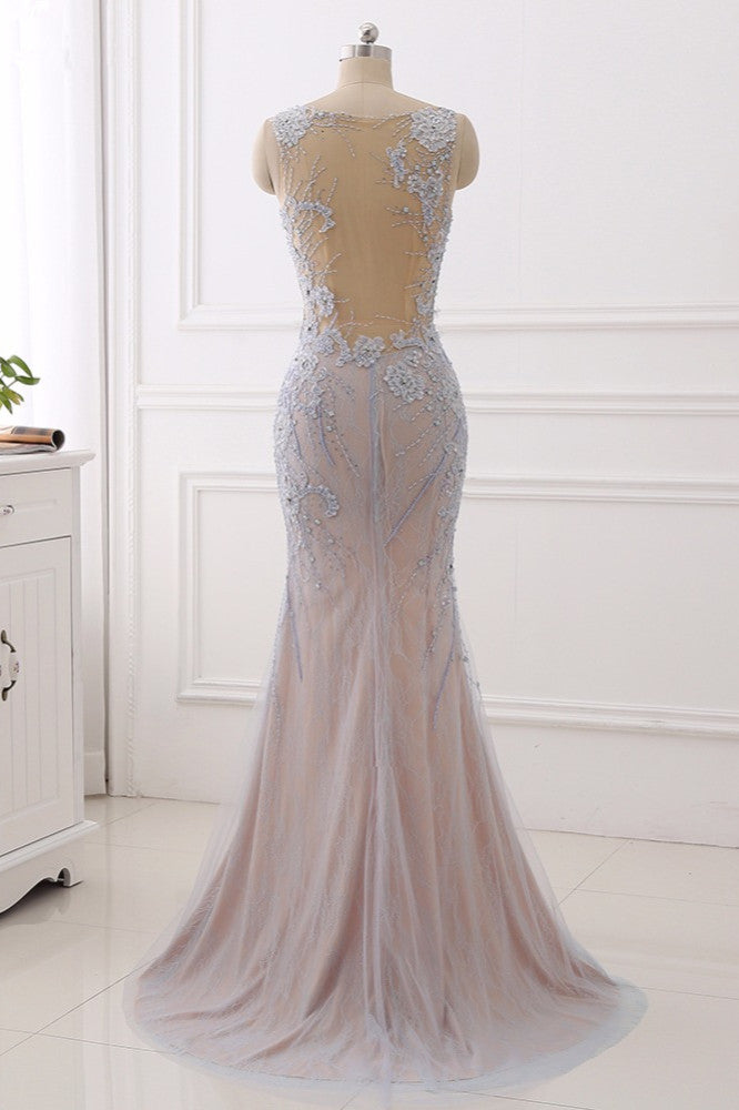 Elegant Jewel Sleeveless Mermaid Prom Dresses Pearls with Appliques