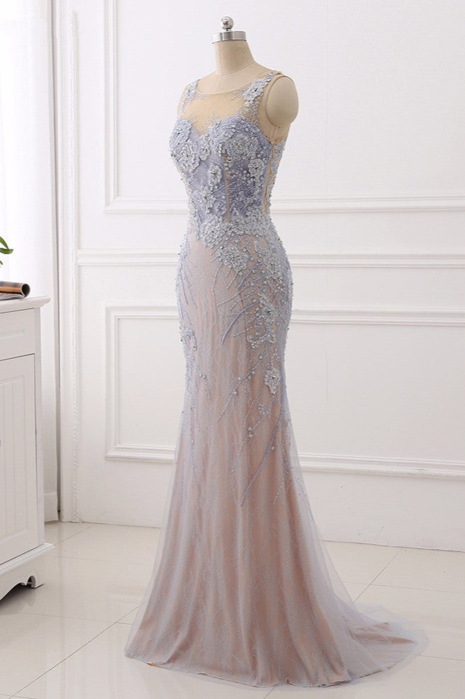 Elegant Jewel Sleeveless Mermaid Prom Dresses Pearls with Appliques