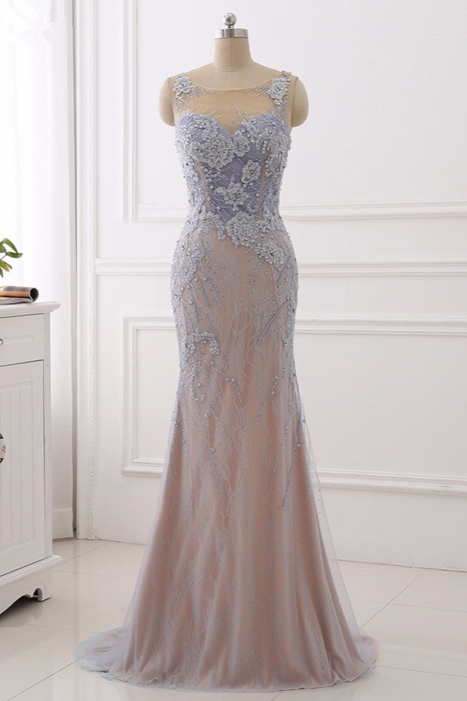 Elegant Jewel Sleeveless Mermaid Prom Dresses Pearls with Appliques