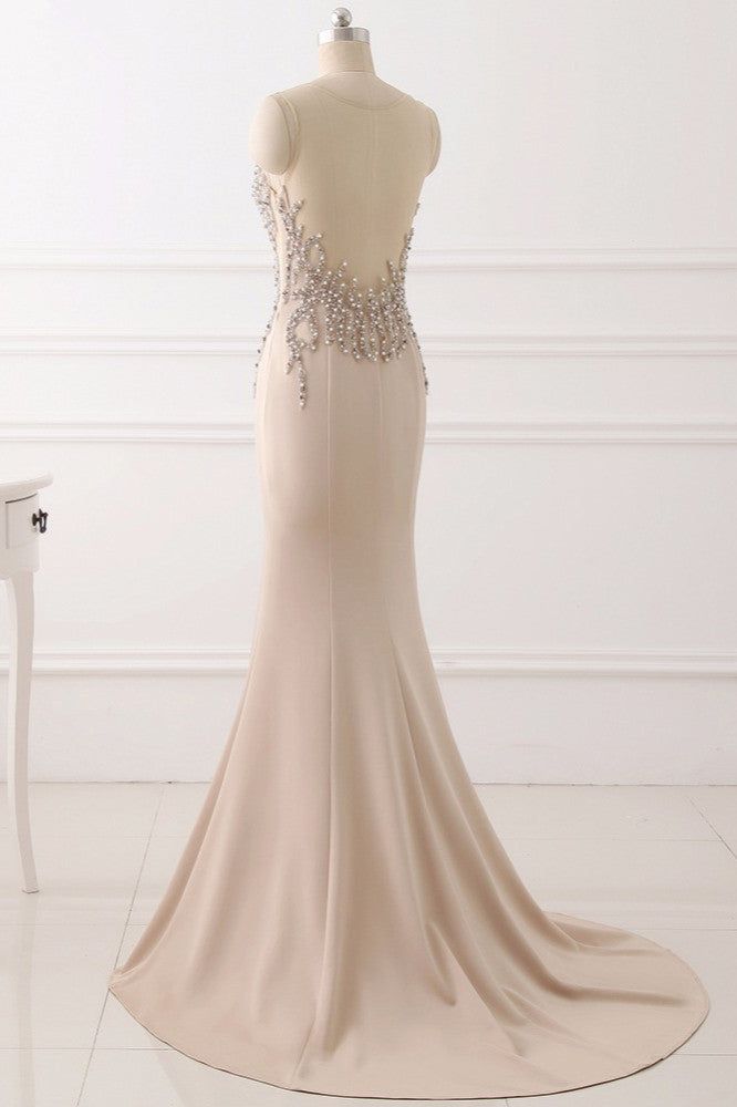 Elegant Jewel Sleeveless Mermaid Prom Dresses with Pearls