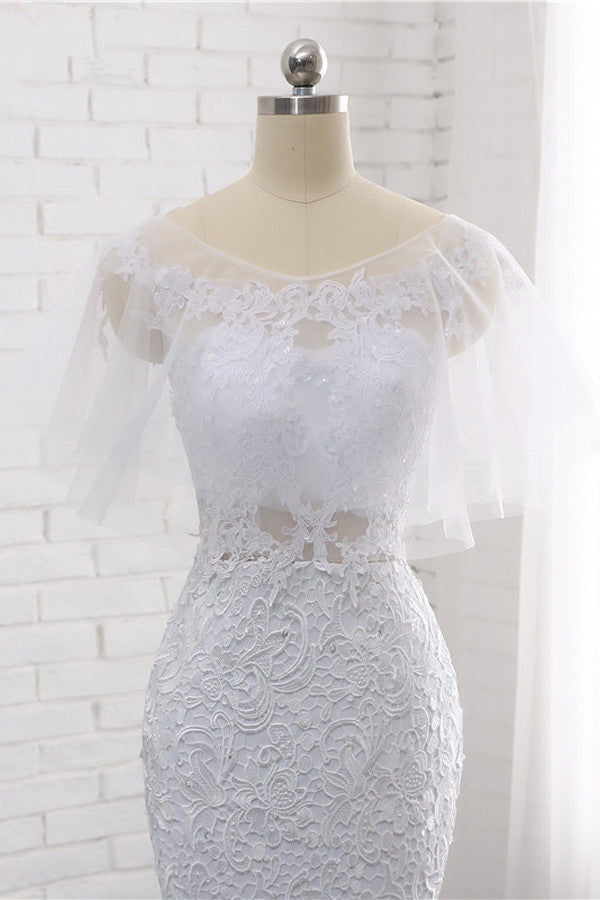 Elegant Jewel Sleeveless White Tulle Wedding Dress Mermaid Lace Beading Bridal Gowns On Sale