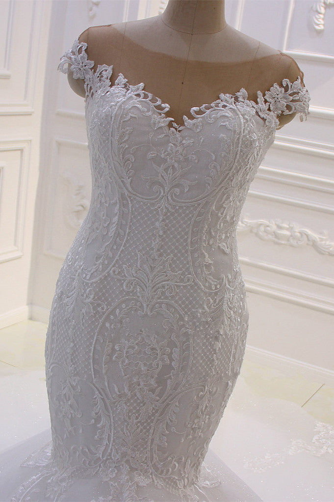 Elegant Jewel Tulle Lace Sequined Wedding Dress Mermaid Appliques Sleeveless Bridal Gowns On Sale