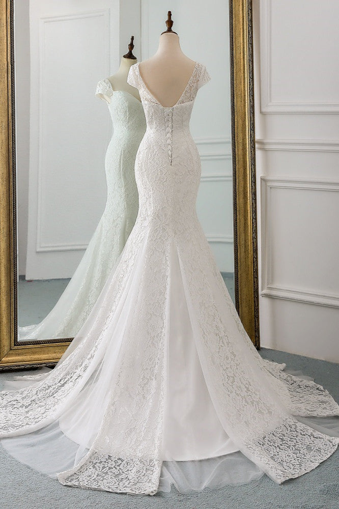 Elegant Lace Cap-Sleeves Sweetheart Mermaid Wedding Dresses