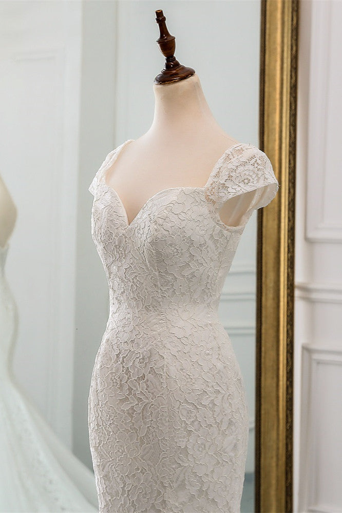 Elegant Lace Cap-Sleeves Sweetheart Mermaid Wedding Dresses