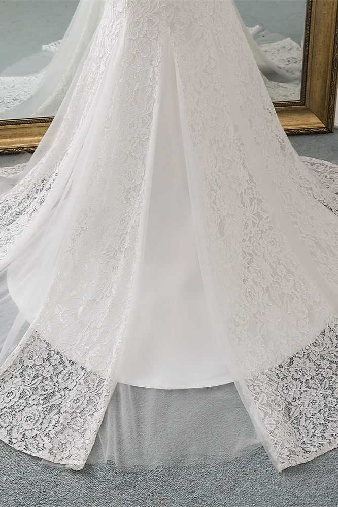 Elegant Lace Cap-Sleeves Sweetheart Mermaid Wedding Dresses