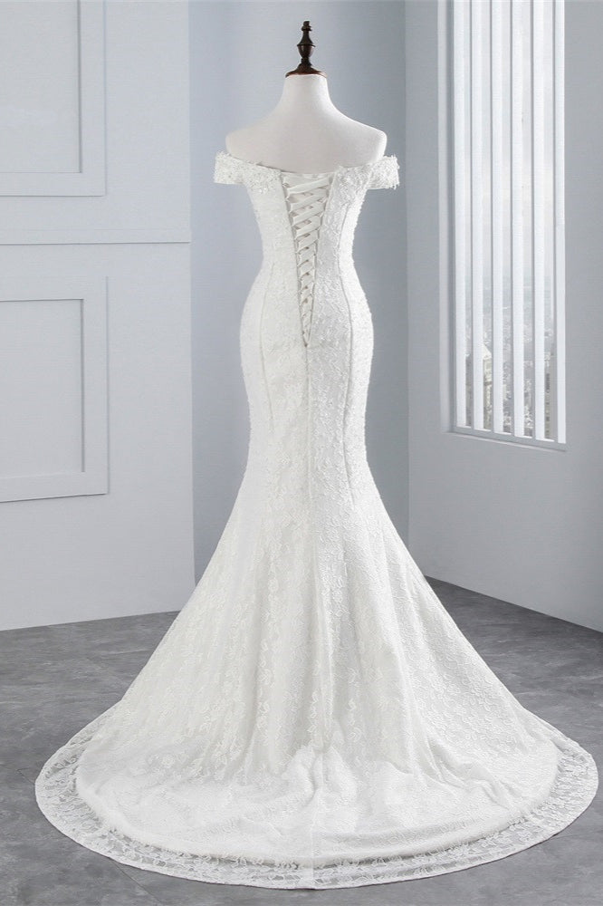 Elegant Lace Off-the-Shoulder White Mermaid Wedding Dresses Affordable