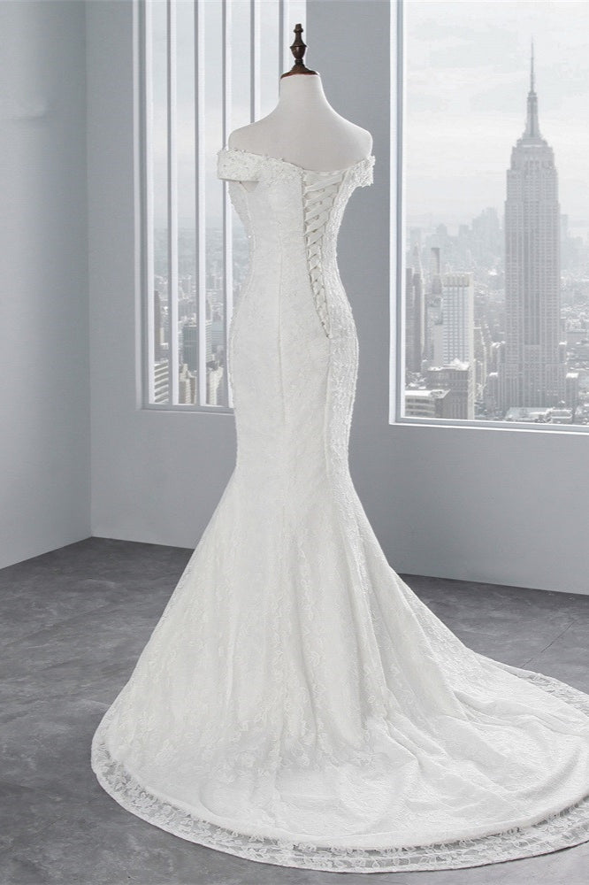 Elegant Lace Off-the-Shoulder White Mermaid Wedding Dresses Affordable