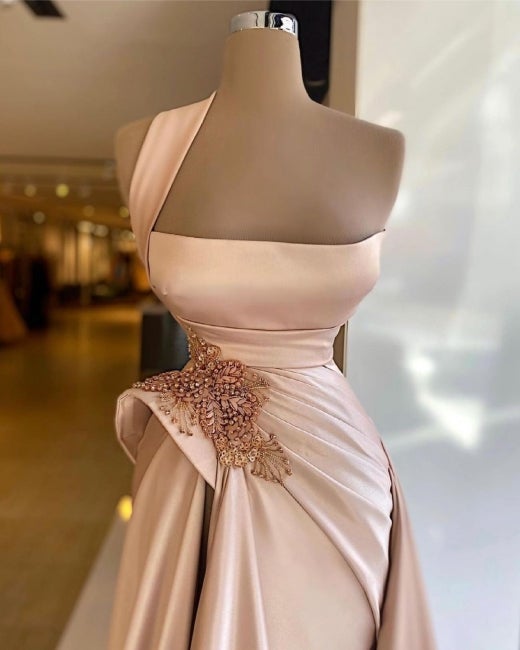 Elegant Long Champagne High Split Prom Dress